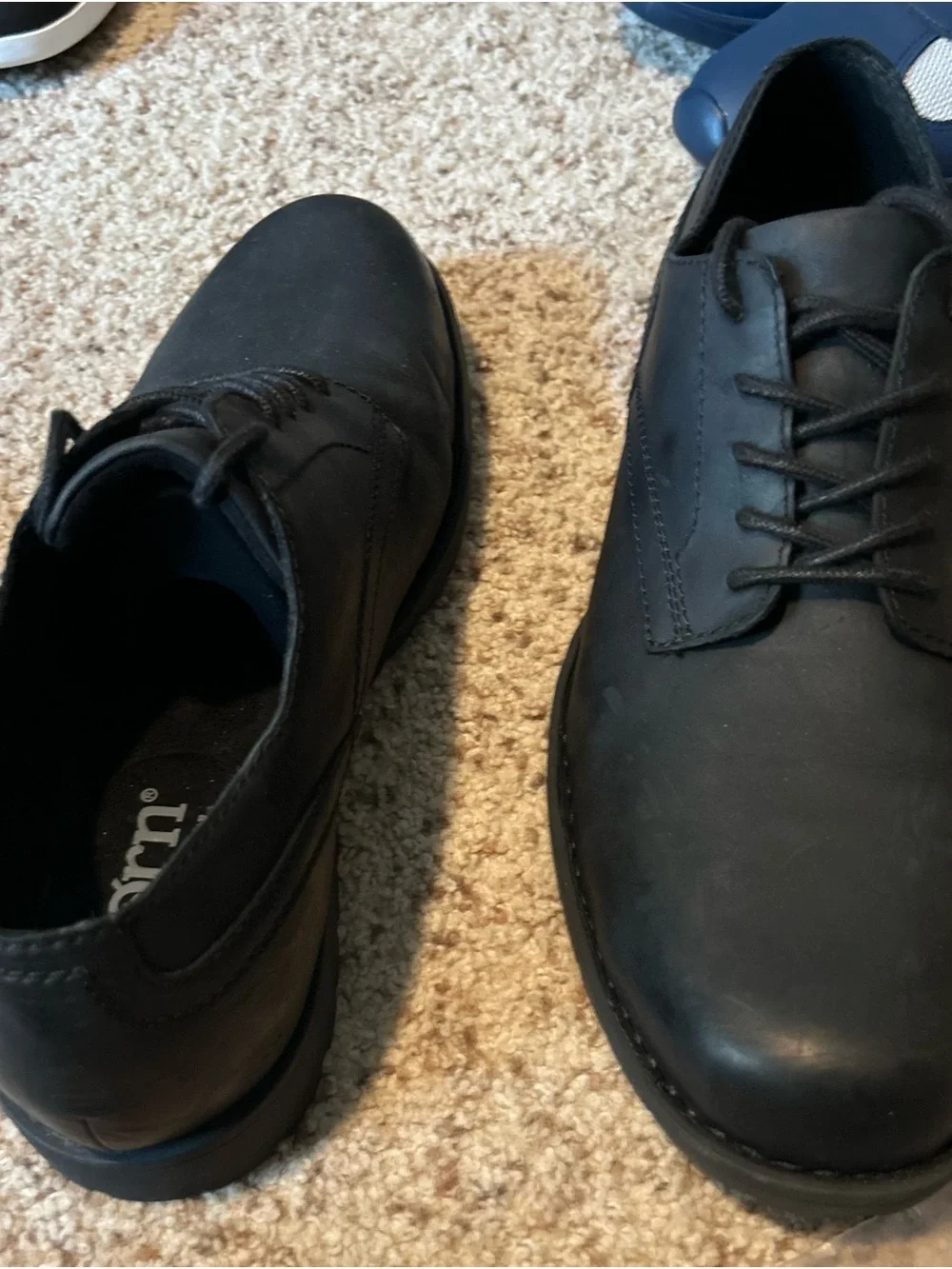 Born Black Leather Briggs Derby Oxford Shoes with Lace-Up Closure Sz13 NEW